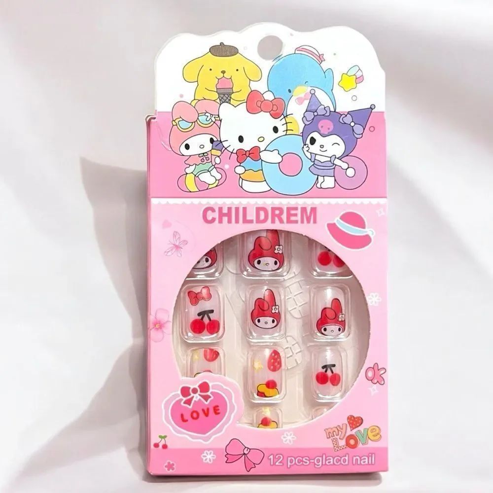 My Melody Cherry Cupcake White Press On Nails For Kids